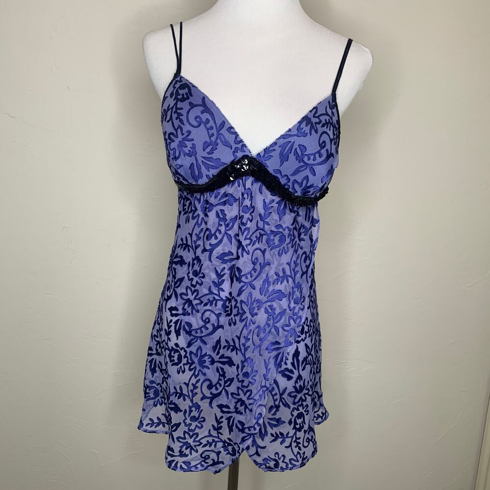 Cabernet Sheer Babydoll Camisole Blue Burnout Floral Sz Large
